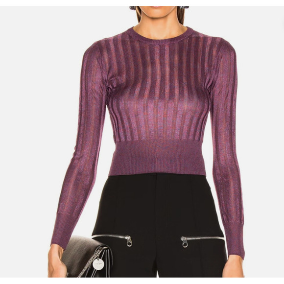 NWT Michelle Mason Women's Metallic Knit High Neck Long Sleeve Cropped Top XS - Picture 1 of 11
